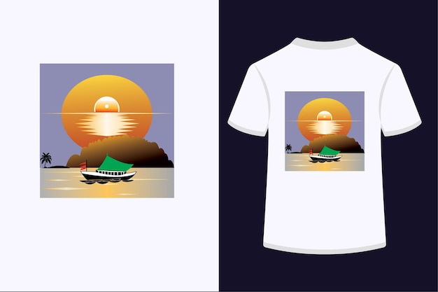 Diseño gráfico con combinación de vectores de sol de barco fluvial Diseño de camiseta