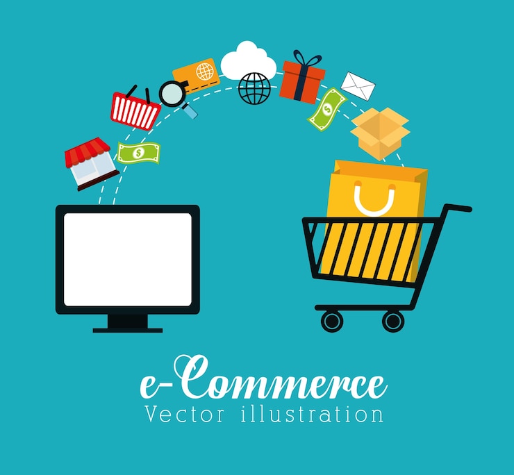 Vector diseño gráfico de compras y comercio electrónico