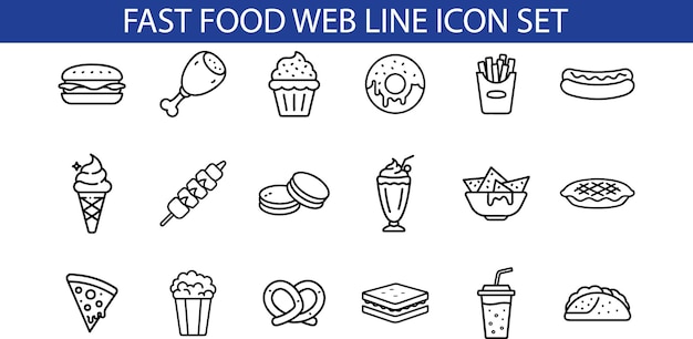 El diseño gráfico del conjunto de iconos de Fast Food Web Line