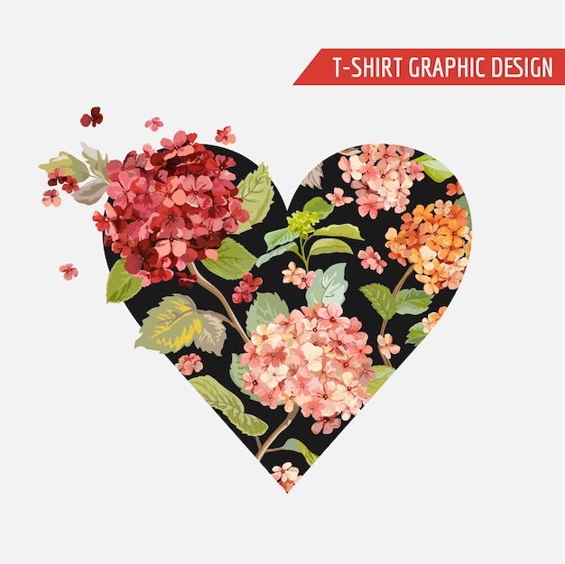 Diseño gráfico de corazón floral - para camiseta