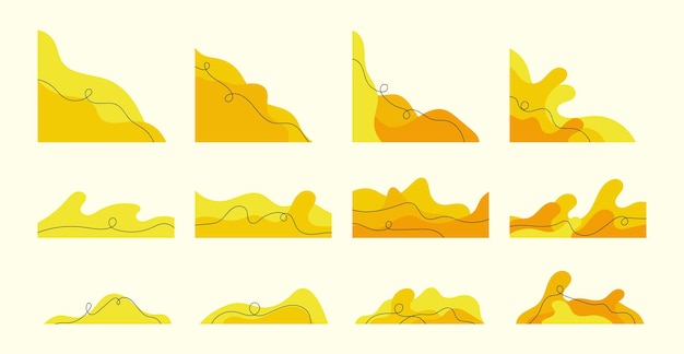diseño gráfico de decoración de elementos estéticos de forma de esquina ondulada amarilla orgánica
