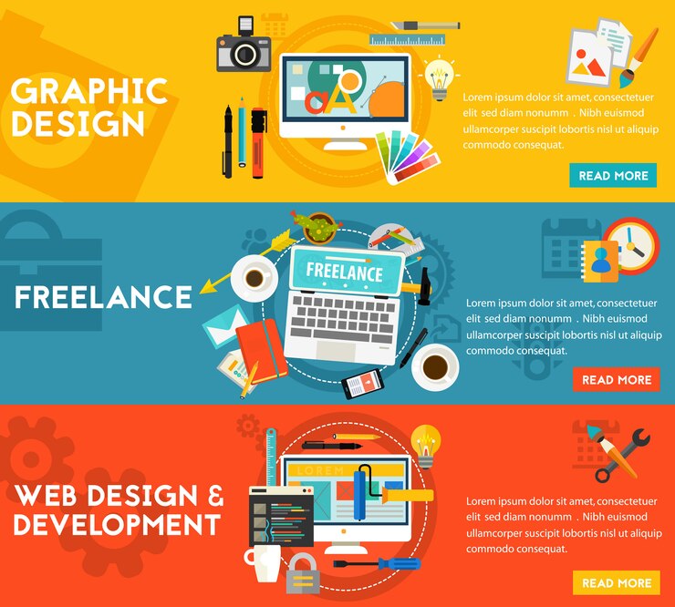 Vector diseño gráfico, diseño web, desarrollo y concepto de freeance.