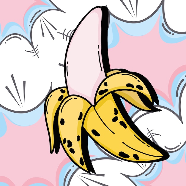 Diseño gráfico del ejemplo lindo del vector de la historieta de la fruta del plátano del arte pop