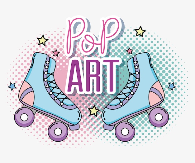 Diseño gráfico del ejemplo lindo del vector de los patines de ruedas del dibujo animado del arte pop