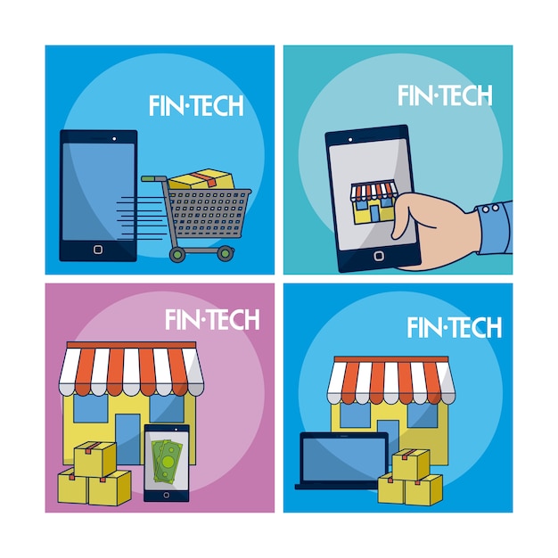Diseño gráfico financiero del ejemplo del vector de la colección de los marcos cuadrados de la tecnología