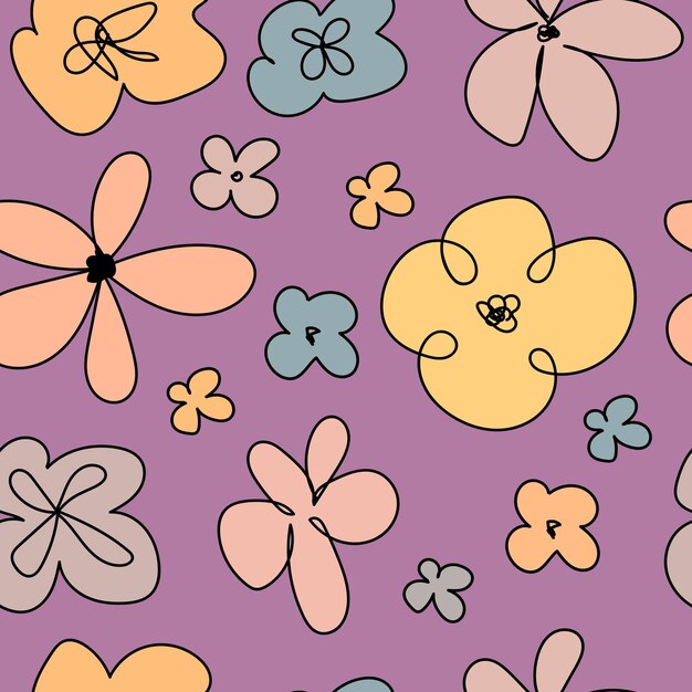 Diseño gráfico floral de garabateo Patrón sin costuras Conjunto de flores mínimas abstractas Hermosas flores