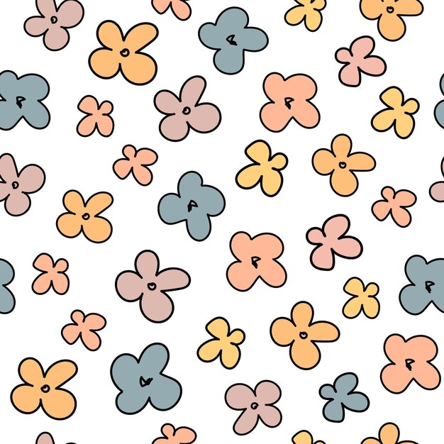 Diseño gráfico floral de garabateo Patrón sin costuras Conjunto de flores mínimas abstractas Hermosas flores