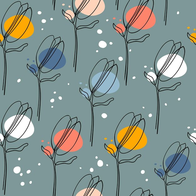 Diseño gráfico floral de garabateo patrón sin costuras flor minimalista abstracta con un hermoso fondo floral