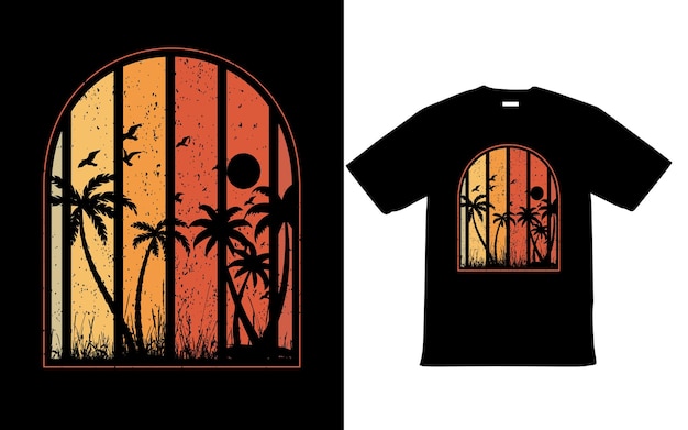 Diseño gráfico de fondo de puesta de sol vintage retro para diseño de camiseta