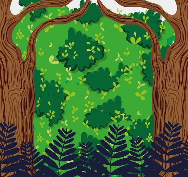 Diseño gráfico hermoso del paisaje del vector del paisaje del bosque