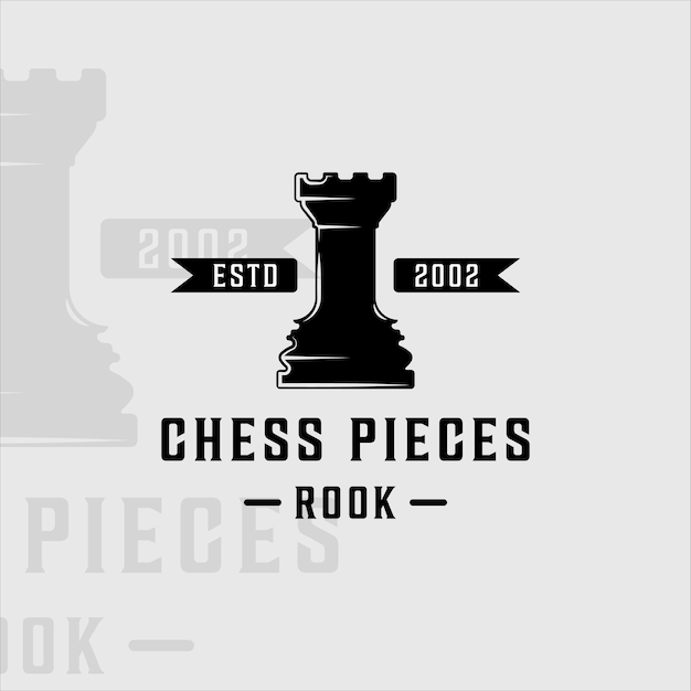 Diseño gráfico del icono de la plantilla del ejemplo del vector del vintage del logotipo de la pieza del ajedrez y de la torre. castillo retro signo o símbolo para torneo o club de ajedrez