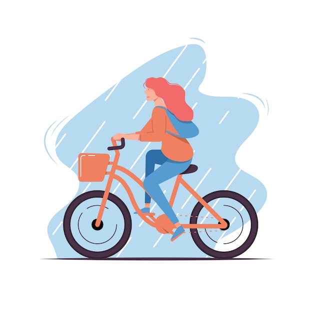 Diseño gráfico de la ilustración de una mujer con la bicicleta. diseño plano de estilo relleno.