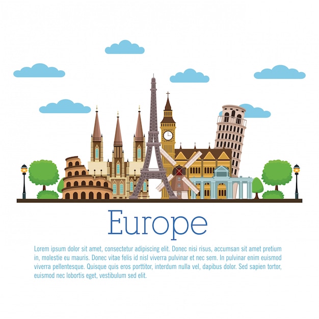 Diseño gráfico de ilustración de vector de viajes de Europa