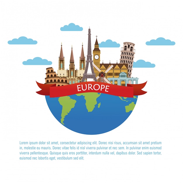 Diseño gráfico de ilustración de vector de viajes de Europa