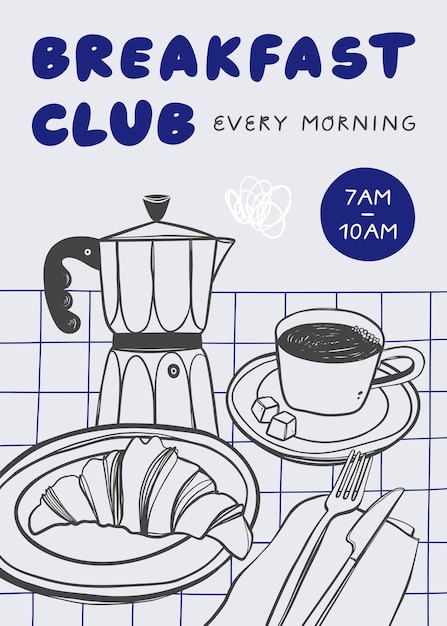 Diseño gráfico de impresión del club del desayuno