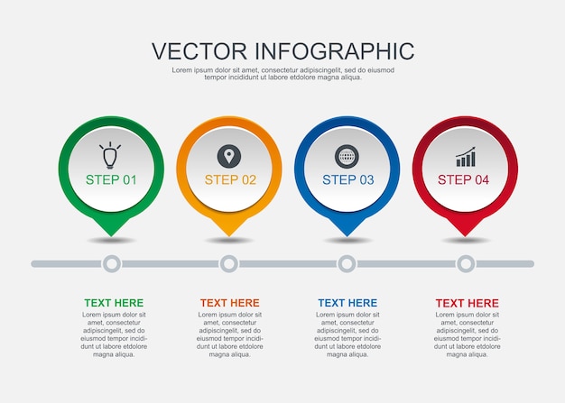 Diseño gráfico de información con 4 círculos de opciones