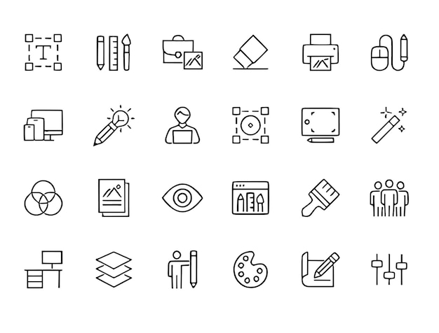Diseño gráfico Line Editable Icons set Ilustración vectorial en el moderno estilo de línea delgada de la computadora
