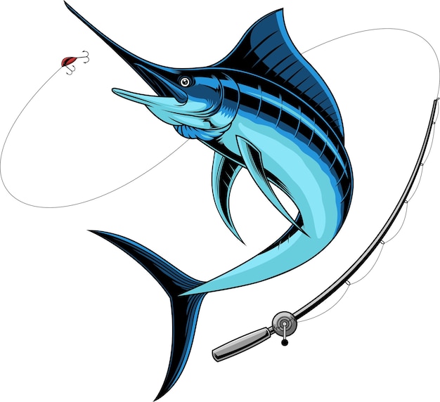 Diseño gráfico del logotipo de la pesca del marlín azul