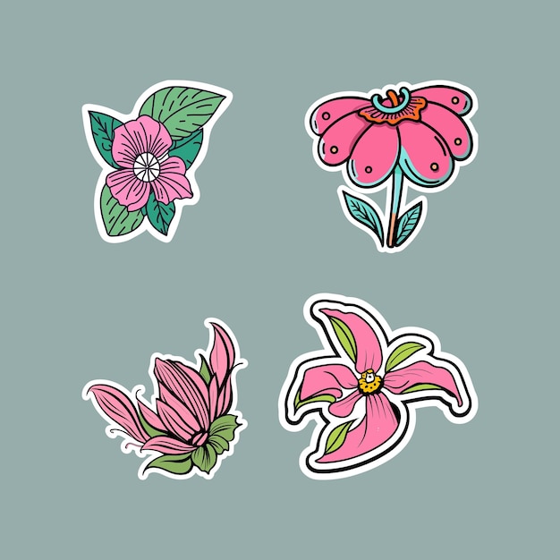 diseño gráfico de pegatinas de flores tropicales