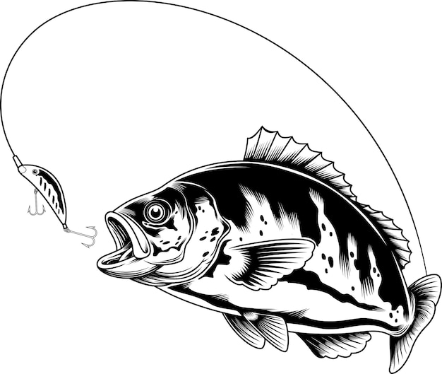 Diseño gráfico del pez brama que atrapa el señuelo de la pesca