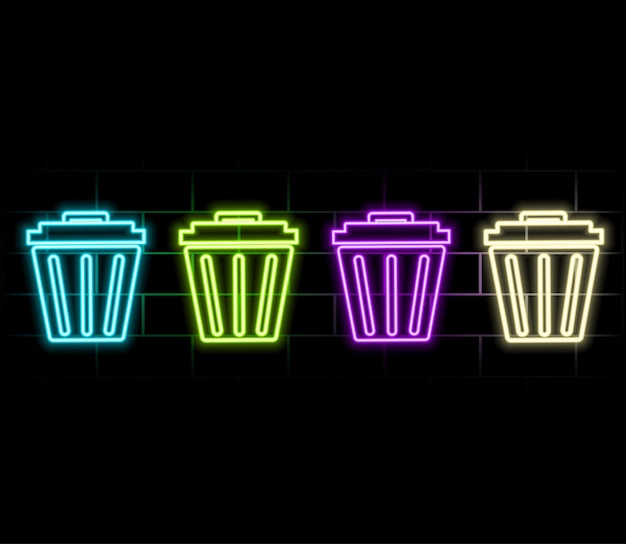 Diseño gráfico plano de neón púrpura para el icono de borrar o la basura Icono de un contenedor de reciclaje Plano elegante