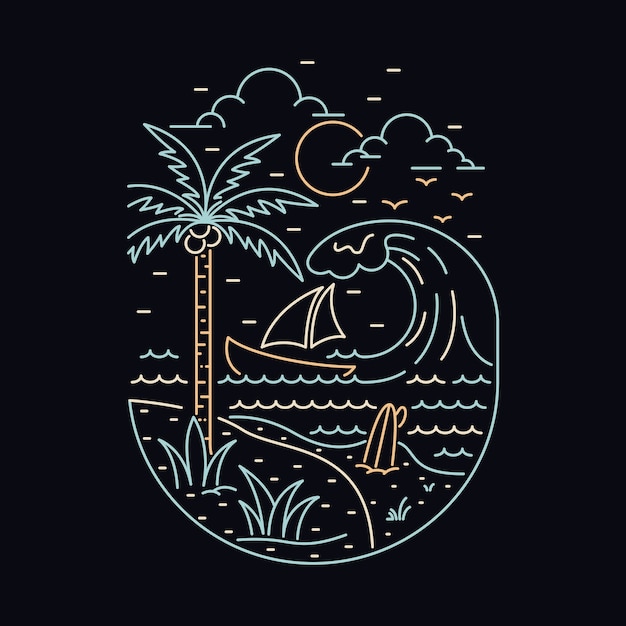 Diseño gráfico salvaje de la camiseta del arte de la ilustración de la naturaleza del mar de la playa