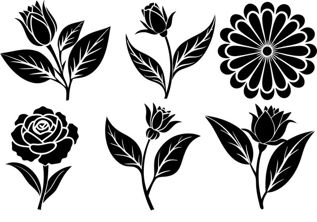 Diseño gráfico de silueta floral vectorial elegante y versátil para imprimir