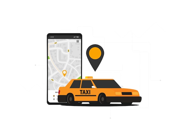 Diseño gráfico de taxi en estilo plano