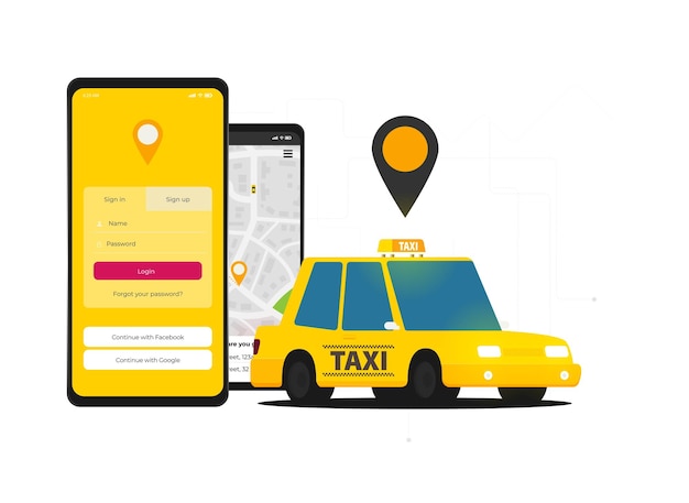 Vector diseño gráfico de taxi en estilo plano