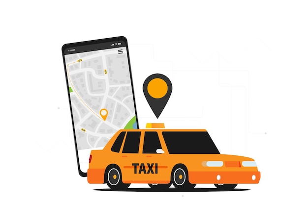 Diseño gráfico de taxi en estilo plano