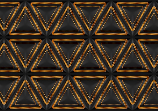 Diseño gráfico técnico abstracto negro con triángulos dorados Fondo geométrico oscuro y brillante Ilustración vectorial