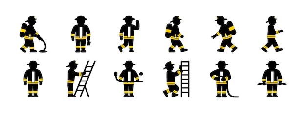 Diseño gráfico de uniformes de bomberos con rayas reflectantes y accesorios de emergencia