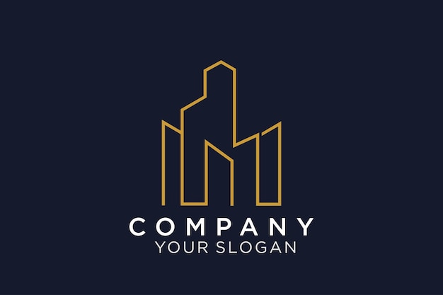 Diseño gráfico de vector de ilustración de logotipo de construcción en estilo de arte de línea