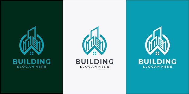 Diseño gráfico de vector de ilustración de logotipo de edificio en diseño de logotipo de edificio de bienes raíces de estilo de arte de línea