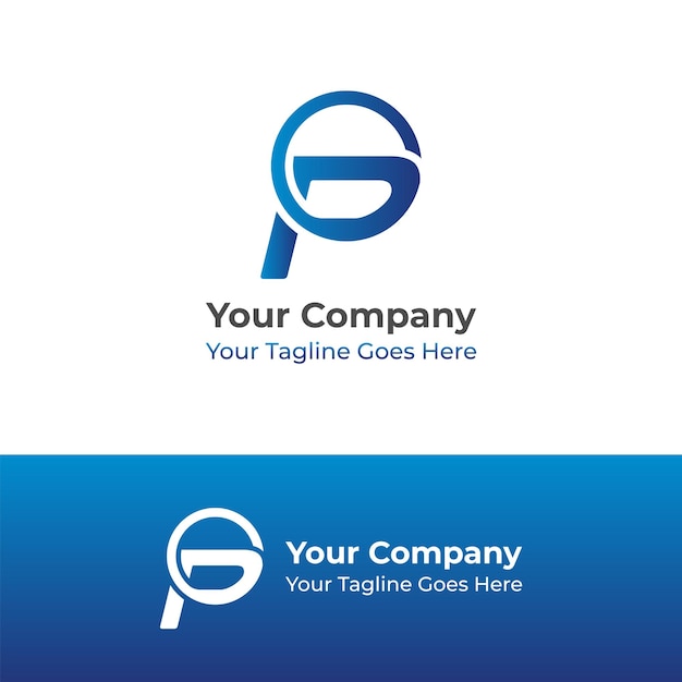 Diseño gráfico vectorial del logotipo de tecnología de letra inicial P en color azul degradado
