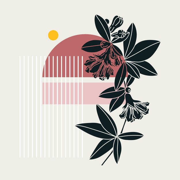 Diseño de granada estilo collage. Ilustración abstracta de moda con elementos florales y geométricos