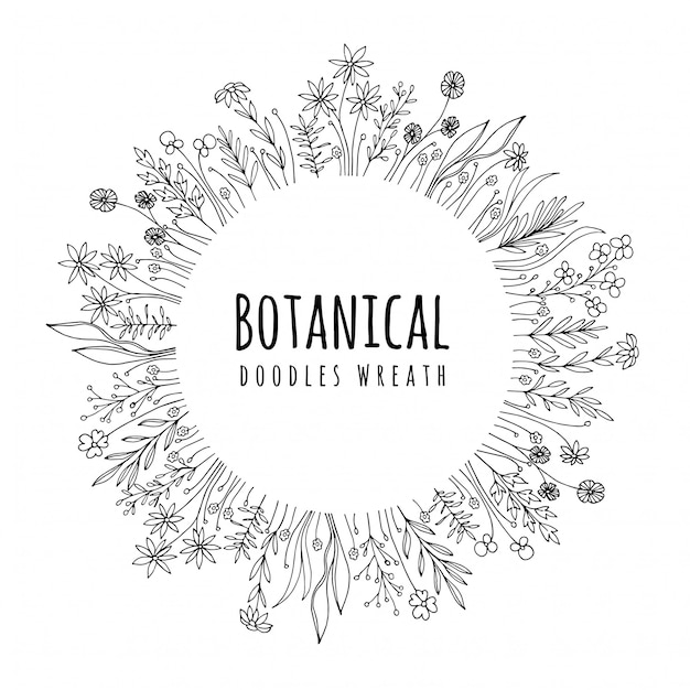 Diseño de guirnalda botánica en blanco y negro