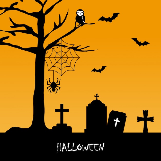 Diseño de halloween, silueta de cementerio