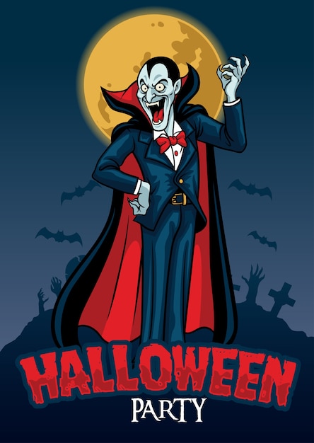 Diseño de halloween de vampiro en el fondo del cementerio