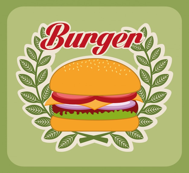 Diseño de hamburguesa sobre fondo verde ilustración vectorial