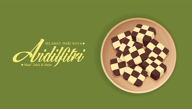 Vector diseño de hari raya aidilfitri con la descripción de kuih raya celebración del día de ayuno busco perdón