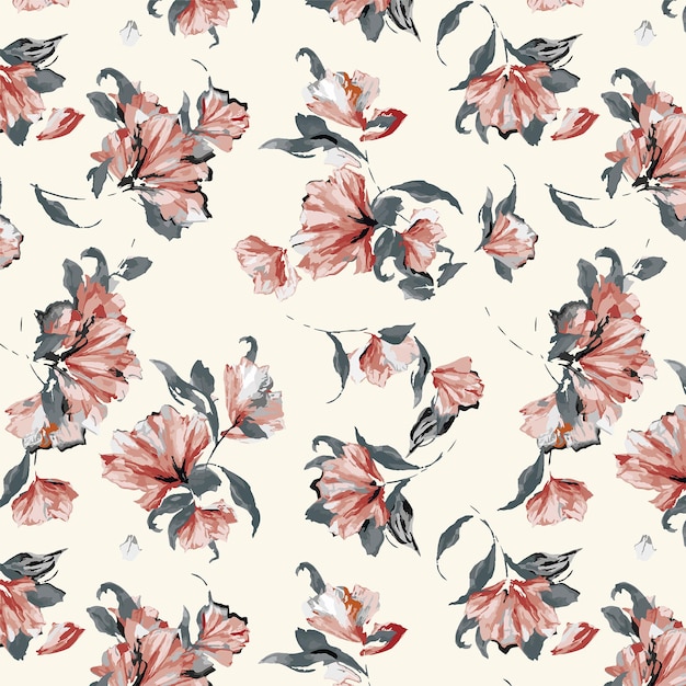 Diseño con hermosas flores de acuarela graciosas y textiles sin costuras y patrones de papel tapiz
