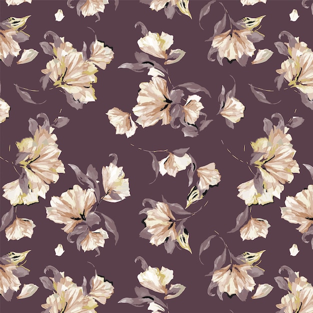 Diseño con hermosas flores de acuarela graciosas y textiles sin costuras y patrones de papel tapiz