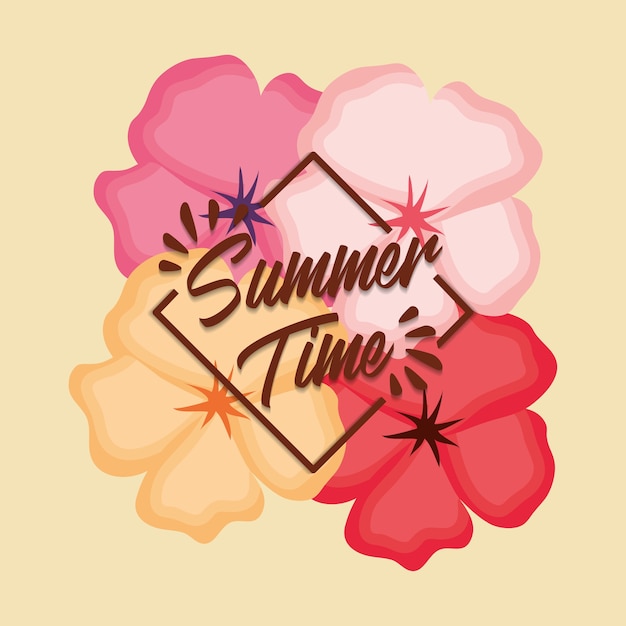 Vector diseño de horario de verano con flores tropicales