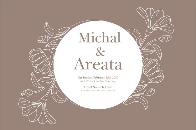 Diseño horizontal de boda dibujado a mano con flor de arte de línea