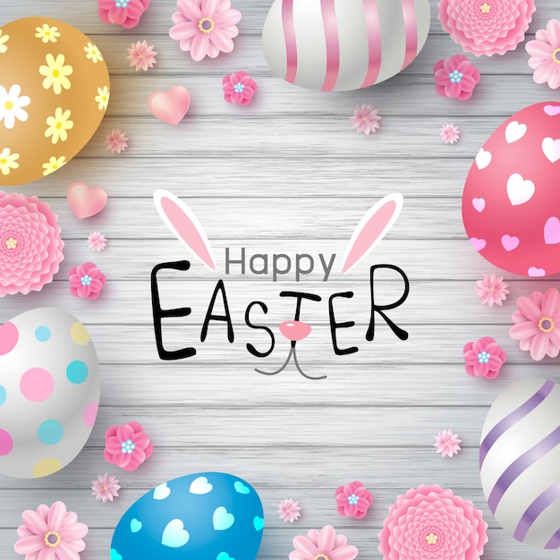 Diseño de huevos y flores para el día de Pascua