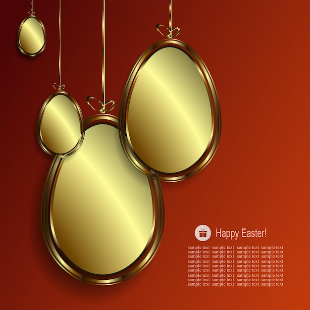 Diseño con huevos de Pascua dorados con borde dorado y con colgantes a modo de lazos