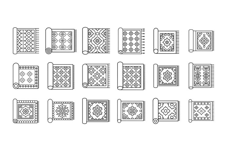 Diseño de icona de alfombra rectangular geométrica con patrón floral en un fondo blanco aislado