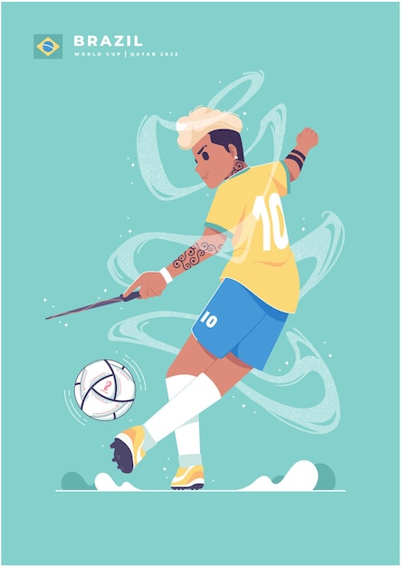 Diseño icónico del cartel del jugador de fútbol brasileño de la serie de la copa del mundo