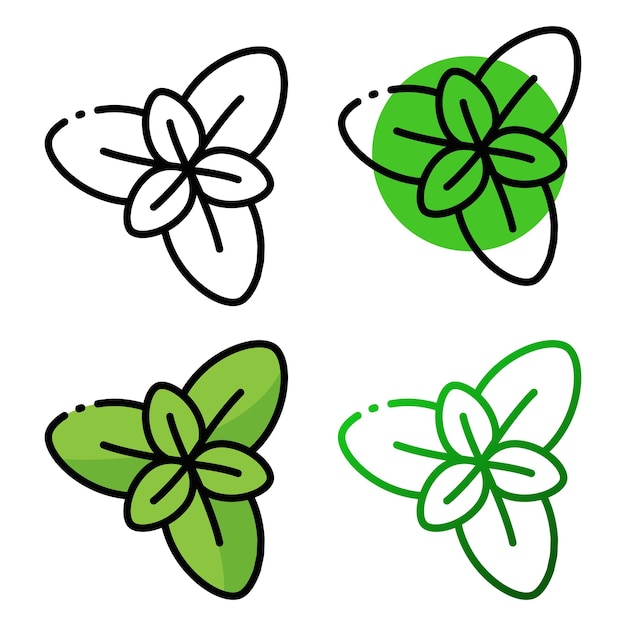 Diseño de icono de albahaca en cuatro variaciones de color